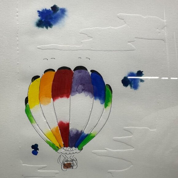 Vintage Signed Watercolor Ink Painting Margaret Wilson First Balloon Embossed - Picture 3 of 11